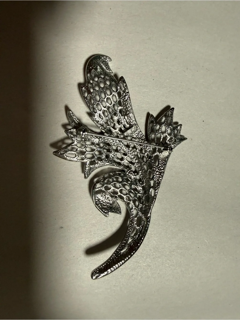 Jonette Jewelry Vintage Silver Filigree Leaf Spray Brooch and Earrings Set